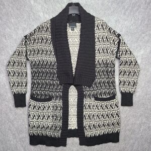 Cynthia Rowley Alpaca Wool Blend Duster Cardigan‎ Womens XL Black White Chunky